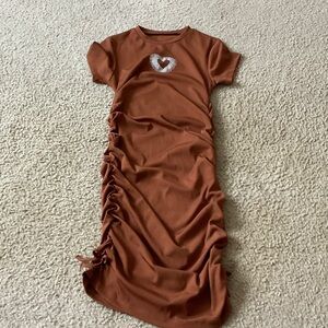 SHEIN Brown Casual Kids Dress with Heart Detail